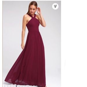 Lulu's Wine Cross-Back Maxi Dress